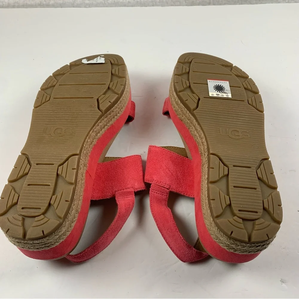UGG April suede espadrille platform sandal coral pink 9.5 NWOB Flaw Mark 7230‎